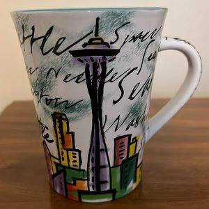 Seattle Washington Coffee Mug, Hand Painted, Turquoise Interior